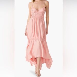 Steve Madden Jackie Dress with Asymmetrical Hem & Shirting Waist in Muted Peach